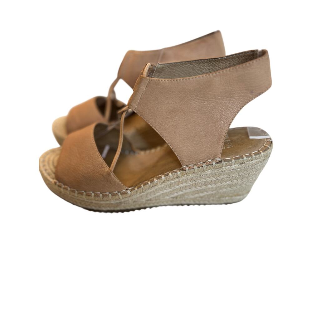 Eileen Fisher Agnes Leather Espadrille Wedge‎ Sandals Sz 7 Quiet Luxury